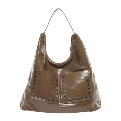 Retro Rivet Ladies Underarm Bag Fashion Girls Trend PU Leather Shoulder Bag Simple Design Style Large Capacity Women's Tote Bag