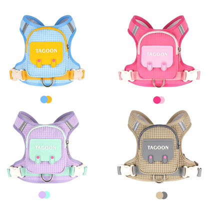 Dog Cat Harness and Leash Set, Reflective Adjustable Pet Vest with Backpack  for Small Medium dogs