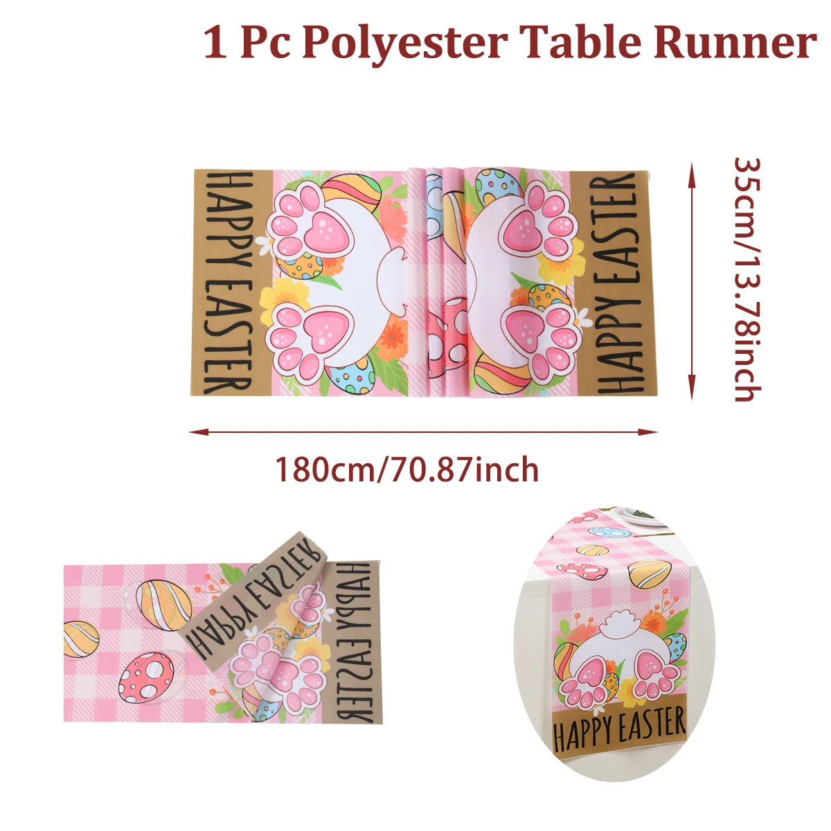 Easter Bunny Polyester Table Runner Happy Easter Decorations for Home Rabbit Butterfly Table Cloth Easter Party Supplies