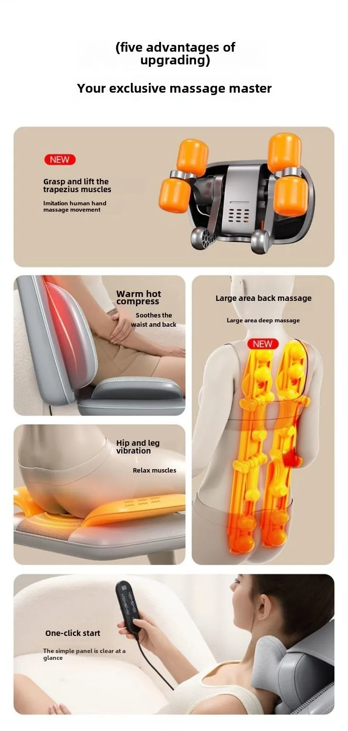 5 Vibrations Waist Hips Electric Back Massager Cervical Massage Chair Seat Cushion for Body Shiatsu Heated Kneading Relaxarion