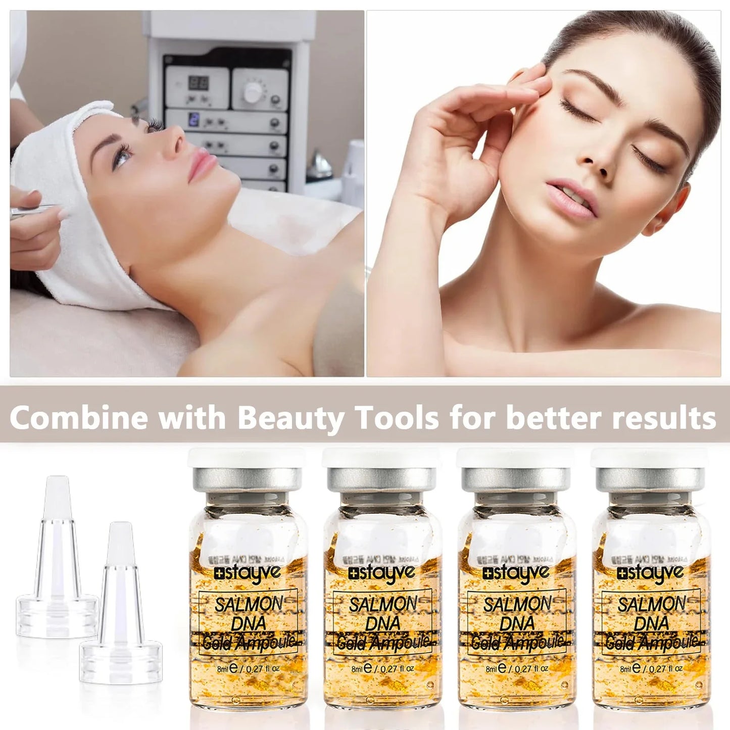 Stayve 8ml Salmon DNA Golden Ampoule Serum Kit Natural Ingredients, Moisturizing, Tender, Lifting, Firming Facial Care Skin