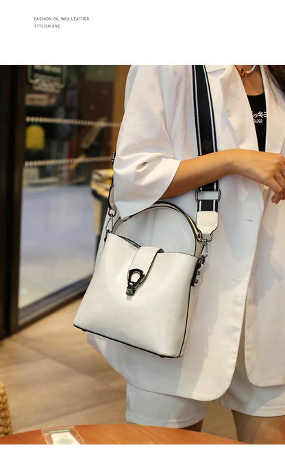Real Cowhide Leather Women's New Bucket Bag Lady Fashion Single Shoulder Messenger Bag Versatile Handbag Casual Crossbody Bags