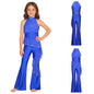 Kids Girls Figure Skating Jumpsuit Ballet Gymnastics Acrobatics Dance Leotard Sleeveless Shiny Rhinestones Ruffles Mesh Bodysuit