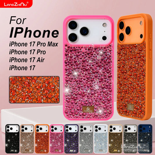 Premium 3D Crystal Stone For Iphone 17 Pro Max 17 Air 17 Pro 17 Luxury Glitter Diamond Phone Case TPU Soft Bezel Shockproof Case
