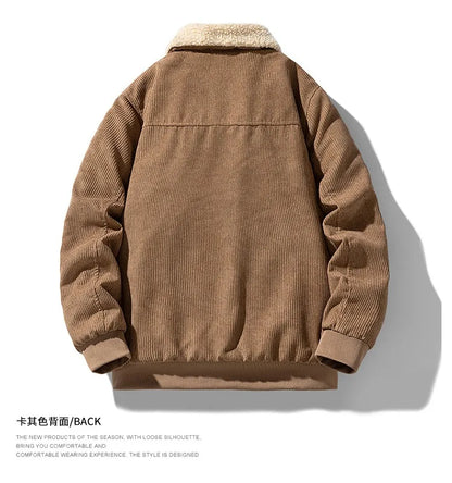 Warm Collar Corduroy Jacket for Men, Casual, Comfortable, Loose, High Quality, Simple, Versatile,and Plush Jacket for Men
