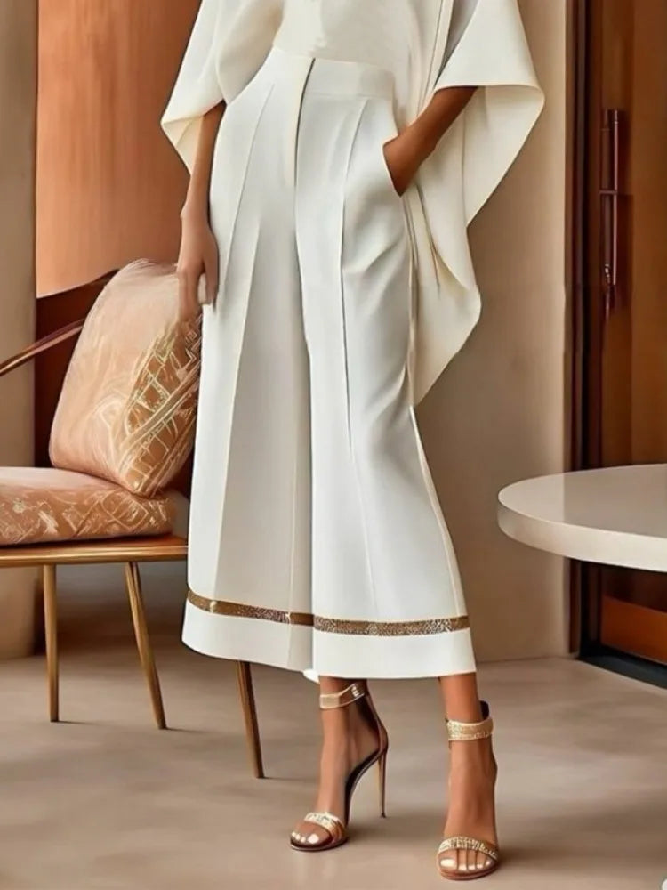 Gymystars Fashion Set of Pants Woman 2026 High-Low Flower Print V-Neck Tops Casual Wide Leg Pockets Pants Two Piece Set Outfit