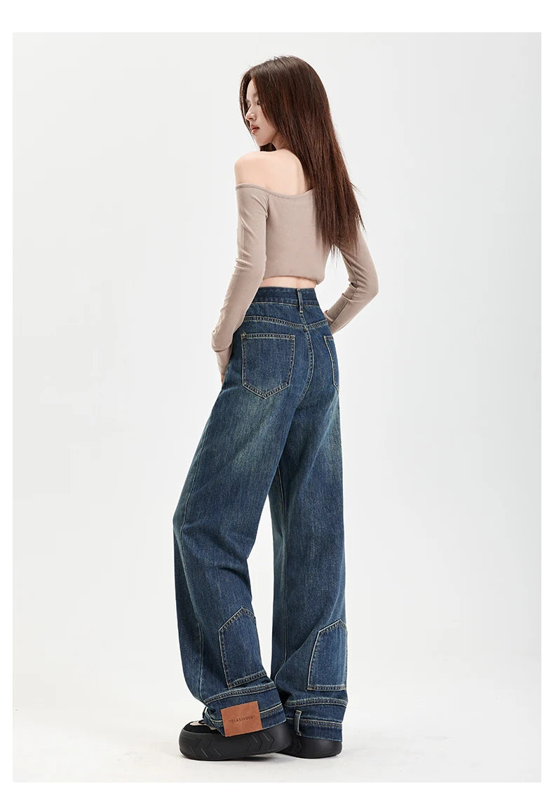 Ins Fashion American Retro Baggy High Waisted Jeans Woman High Street Denim Pants Reversible Trousers Streetwear Y2K Loose Jeans
