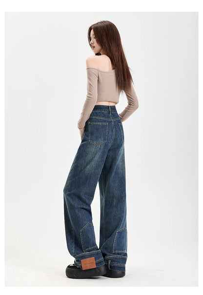 Ins Fashion American Retro Baggy High Waisted Jeans Woman High Street Denim Pants Reversible Trousers Streetwear Y2K Loose Jeans