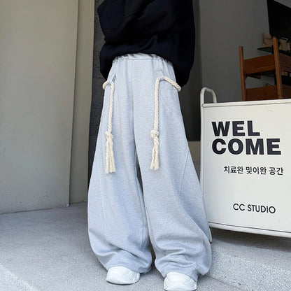 IEFB Handmade Thick Rope Design Men Women Casual Pants Solid Color Elastic Waist Sweatpants Wide Leg Male Curved Knife Trousers 9X654