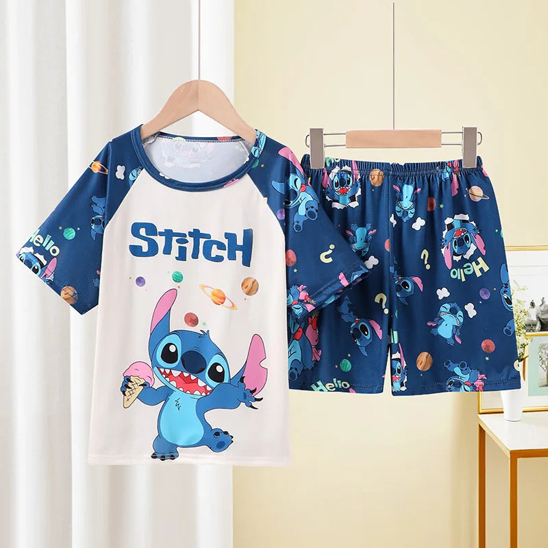 Girls Pajamas Sets Cute Cartoon Short Sleeve Kids Pyjama Snow White Princess Elsa Mickey Mouse Print Summer Pijama