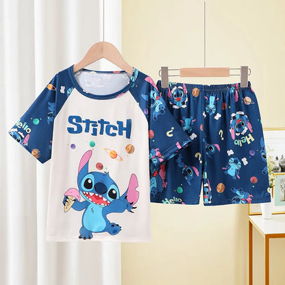 Girls Pajamas Sets Cute Cartoon Short Sleeve Kids Pyjama Snow White Princess Elsa Mickey Mouse Print Summer Pijama