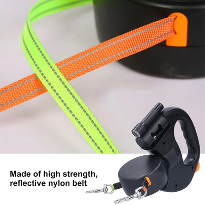 Retractable Pet Leash Automatic Retractable Pet Leash 1 Tow 2 Dog Double with Flashlight and Bag Dispenser