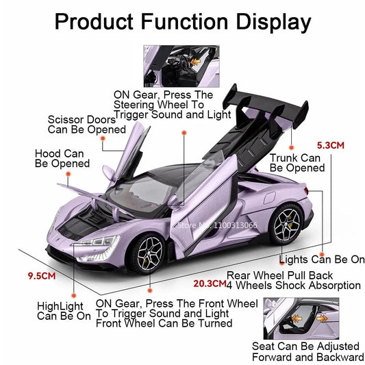 BYD YANGWANG U9 1:24 Cars Miniature Models Toys Wheel Shock Absorption Light Music Supercar