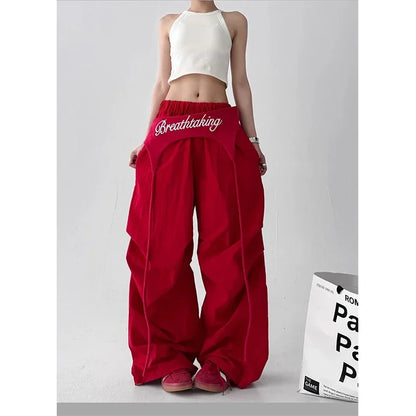 Korean Y2K Cargo Pants Women Streetwear Letter Print Baggy Sweatpants Gyaru Harajuku Wide Leg Joggers Summer Casual Trousers