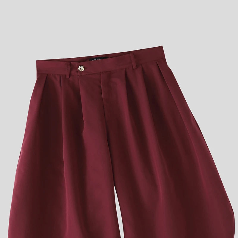 Men Pants Solid Color Button Pleated Casual Wide Leg Trousers Men Streetwear INCERUN Baggy 2026 Fashion Male Long Pants S-5XL