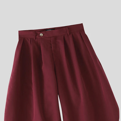 Men Pants Solid Color Button Pleated Casual Wide Leg Trousers Men Streetwear INCERUN Baggy 2026 Fashion Male Long Pants S-5XL