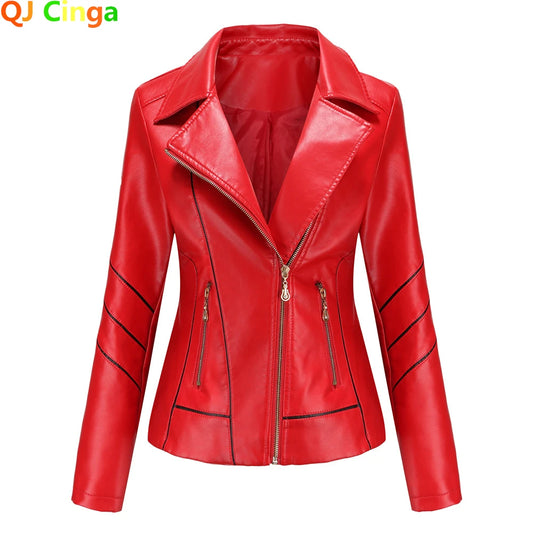 Red PU Faux Leather Jacket Women 2026 fashion Casual Biker Jackets Outwear Female Tops spring and autumn Black Leather Jacket Coat