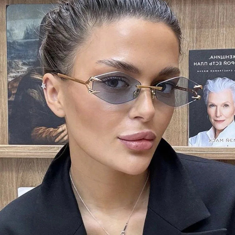 Small Frame Hexagon Sunglasses Women 2026 Luxury Brand Metal Rimless Rhombus Sun Glasses For Female Retro Polygon Eyewear UV400
