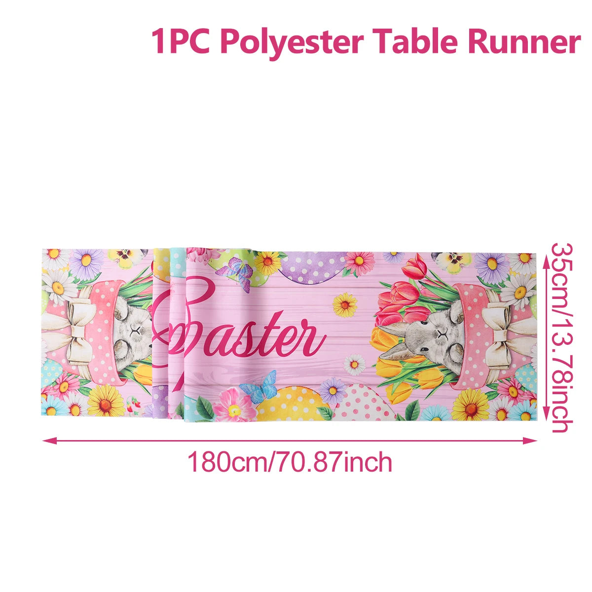 Easter Bunny Polyester Table Runner Happy Easter Decorations for Home Rabbit Butterfly Table Cloth Easter Party Supplies