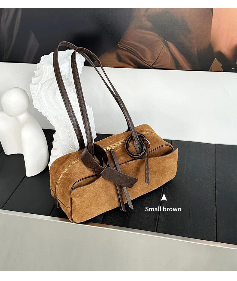 Women's Cow Genuine Leather Tote Bag suede commuting Cowhide Handbags Large Capacity Designer Luxury velvet Bags