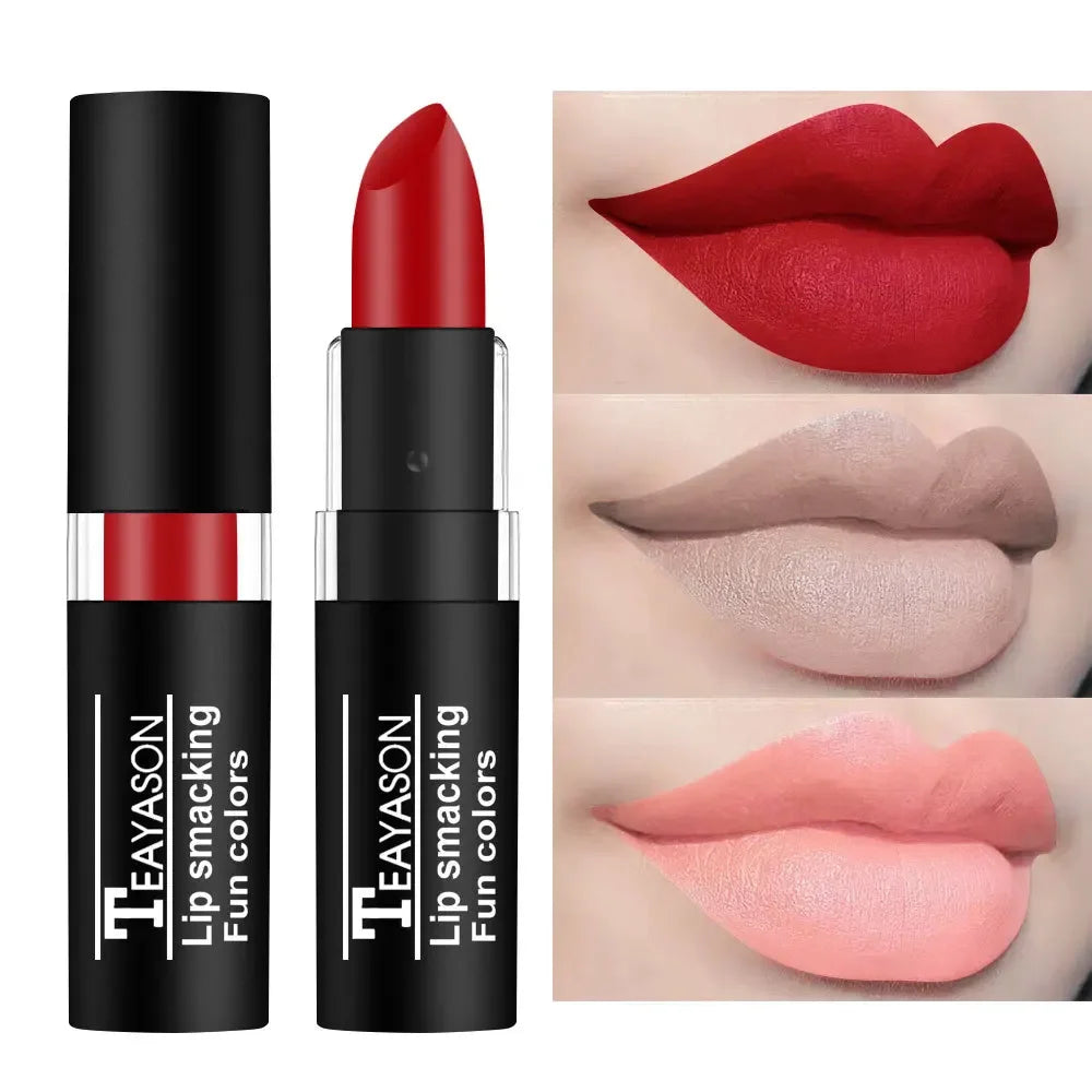 12Colors Matte Lipstick Black Green Sexy Red Velvet Lip Gloss Long Lasting Non-stick Women Lip Tint Make Up Facial Body Cosmetic