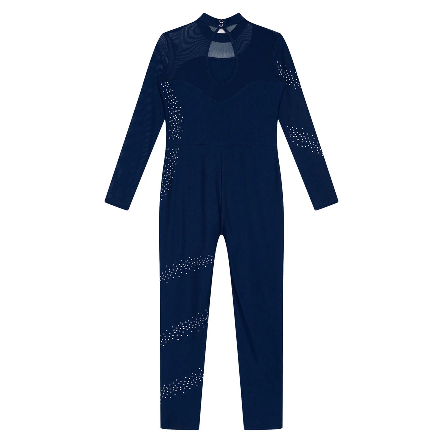 Kids Girls Ballet Dance Gymnastics Leotard Figure Skating Acrobatics Yoga Bodysuit Long Sleeve Shiny Rhinestone Mesh Jumpsuit