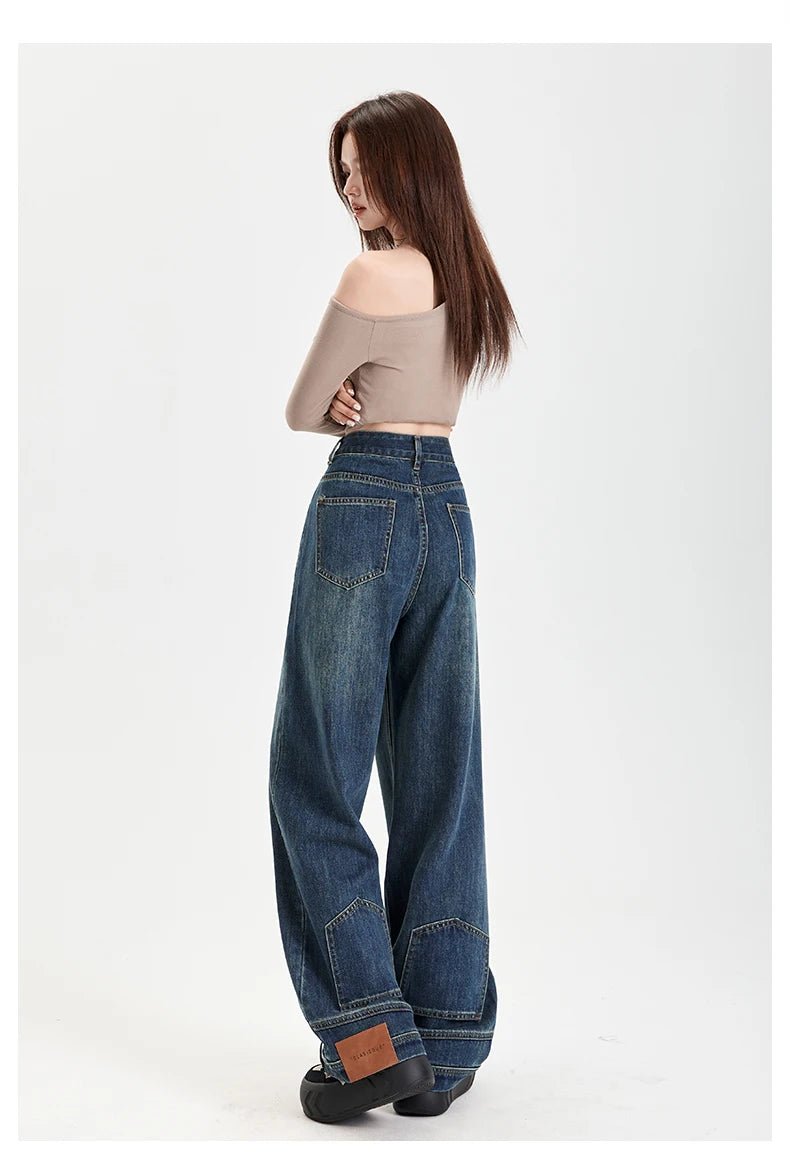 Ins Fashion American Retro Baggy High Waisted Jeans Woman High Street Denim Pants Reversible Trousers Streetwear Y2K Loose Jeans