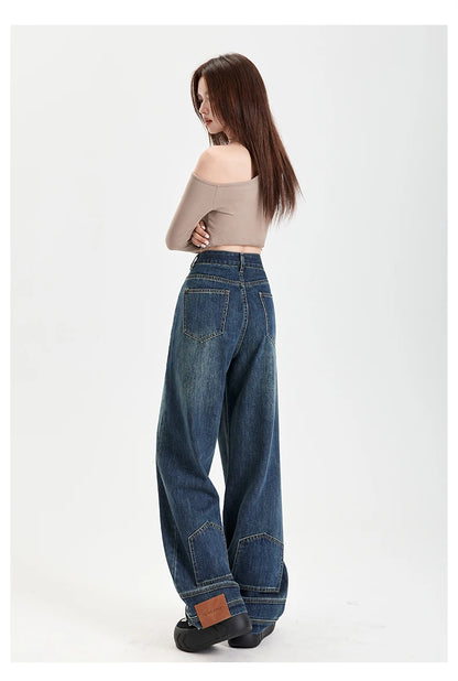 Ins Fashion American Retro Baggy High Waisted Jeans Woman High Street Denim Pants Reversible Trousers Streetwear Y2K Loose Jeans