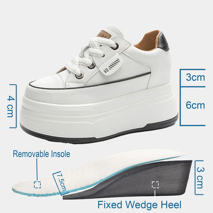 Fujin 9cm 3 inch comfortable platform sneakers for women Genuine Leather Women Vulcanized Shoes Platform High Heels Casual Shoes