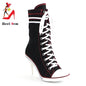.Women Boots Design Stiletto High Heel Canvas Shoes Fashion Lady Lace up Pointed Ankle Shoes Sexy High-heeled Thin Heel Boot