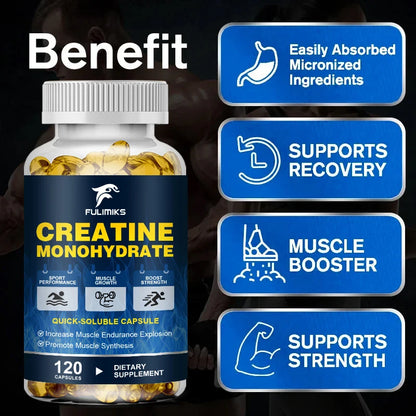Creatine Monohydrate Capsules, Keto Friendly, 3000mg,  Pre-Workout & Muscle Strength Support | Easy to Swallow