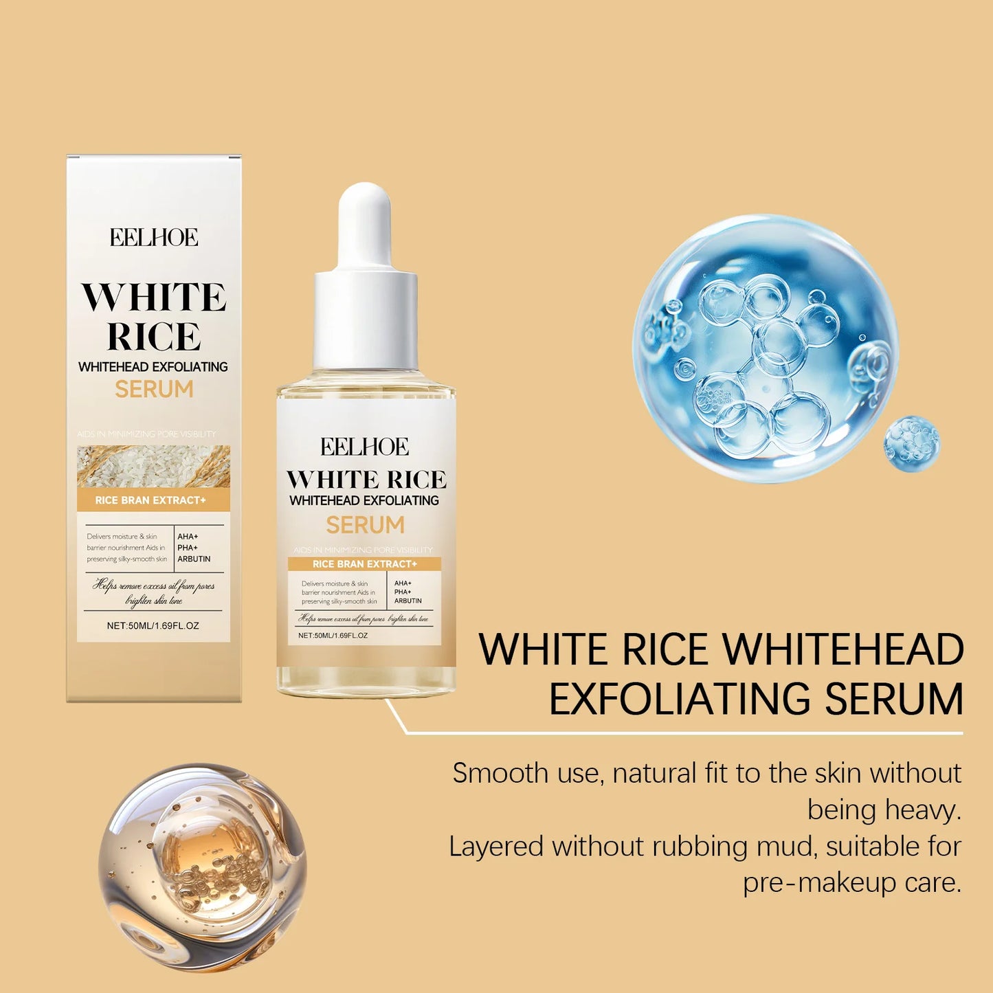 eelhoe Black & White Rice Exfoliating Serum Set BHA Niacinamide Pore Minimizing & Brightening Blackhead Whitehead Remover Skincare Set
