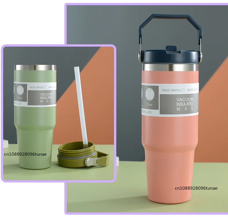 Thermal Water Bottle With Straw Outdoor Sport Coffee Cup Car Insulated Cup Tumbler Vacuum Flask Travel Thermal Mug 20oz/30oz