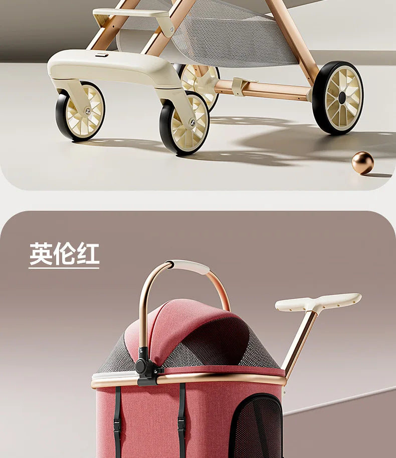 Luxury Pet Stroller 3 in 1  with 4 Wheels for Medium Small Size Dogs and Cats Detachable Carrier for Puppy Kitty Doggie Stroller