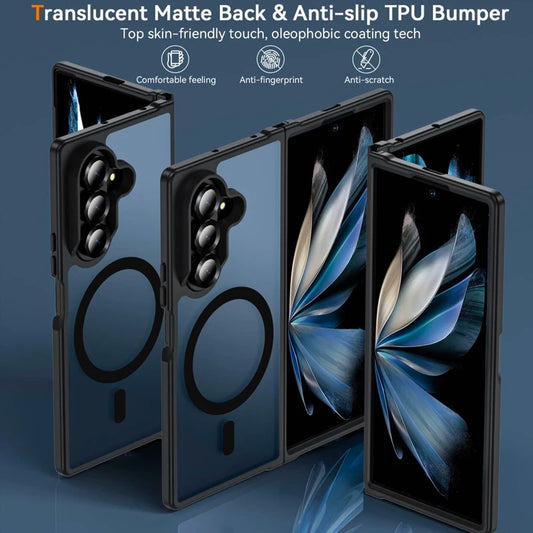 UYUXIO Translucent Magnetic Mobile Phone Case for Samsung Galaxy Z Fold 7 Wireless Charging Cases Rugged Slim Cover with Magnet