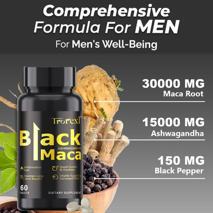 Natural 60 Tablets Black Maca ERECTEnhancer, Male Power Strength Supplements for Volume Enhancing, Max Stamina Capsule for Man
