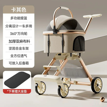 Luxury Pet Stroller 3 in 1  with 4 Wheels for Medium Small Size Dogs and Cats Detachable Carrier for Puppy Kitty Doggie Stroller