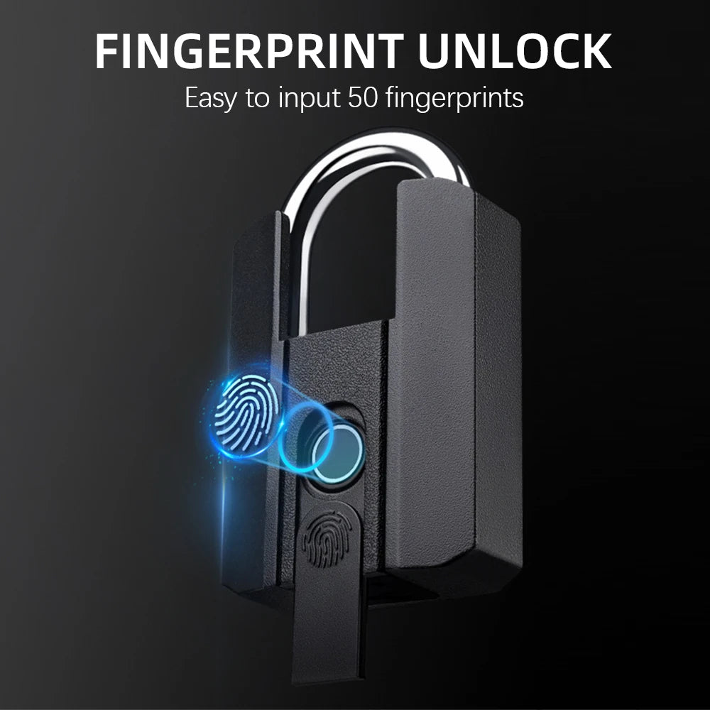 Fingerprint Lock with Key Backup USB Rechargeable Key BT TTLock APP Fingerprint Unlock Keyless Waterproof Fingerprint Padlock