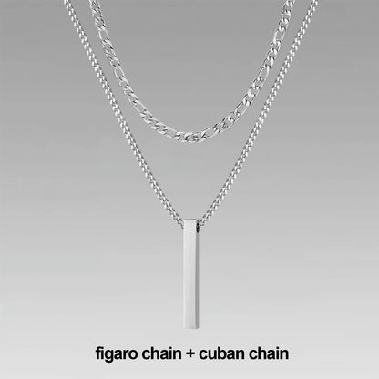 Vnox 3D Vertical Bar Necklaces for Men, Layering Stainless Steel Geometric Pendant, Layered Wheat Rope Cuban Chain, Boy Collar