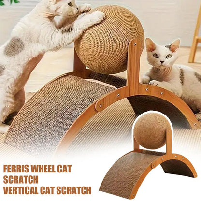 Wooden 2-in-1 Cat Scratcher, Ferris Wheel Vertical Scratching Ball, Sisal Ball, Honeycomb Grab Board, Wear-Resistant,Pet Toy