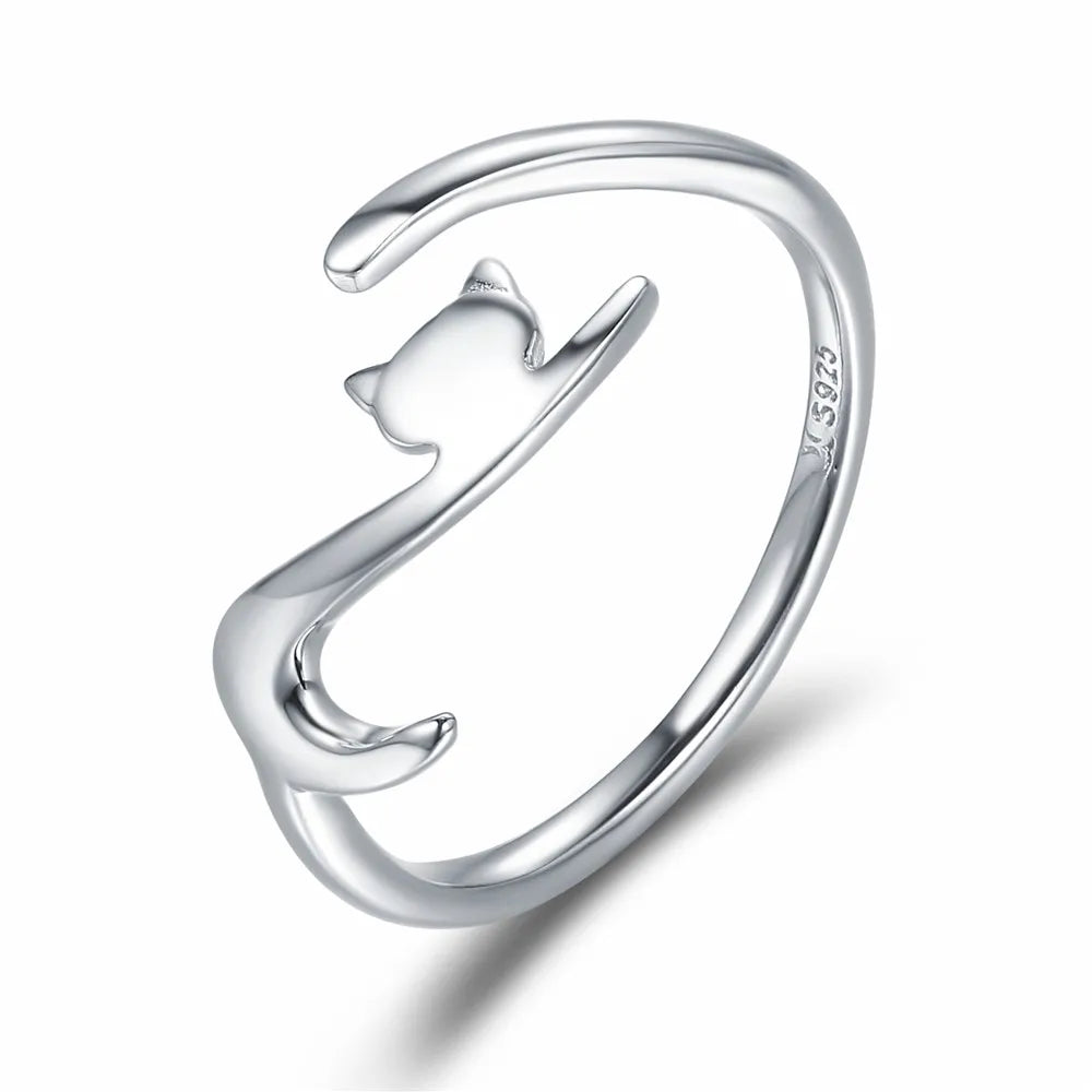 WOSTU 100% 925 Sterling Silver Cat Dog Opening Ring Hot Sale Pet Rings For Women Original Fashion Animal Jewelry Party Gift