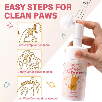 Pet Paw Cleaner Foam - No-Rinse Waterless Gentle Lick-Safe, Plant Extracts Soothing Moisturizing with Soft Brush for Cats Dogs