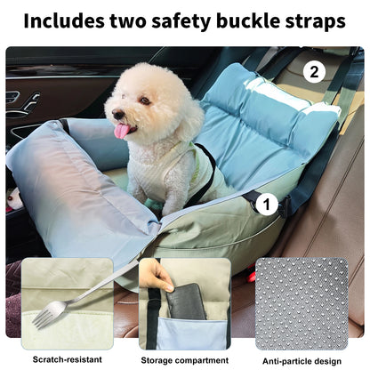 Portable Dog Car Seat Pet Dog Booster Seat Puppy Travel Carrier Bed with Safety Belt Storage Pocket Removable Washable Cover