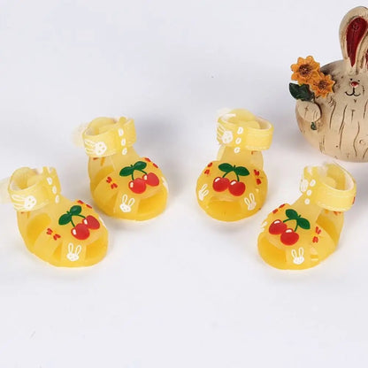 4Pcs/Set Cartoon Dog Summer Jelly Sandals Non-slip Adjustable Breathable Dog Shoes Waterproof Wear-resistant Dog Paw Protector