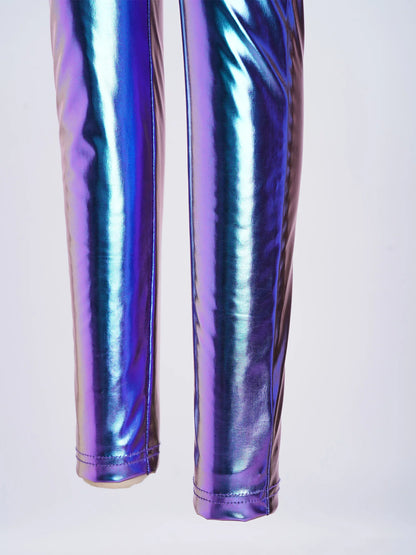 Kids Girls Metallic Shiny Ballet Dance Unitards Figure Skating Acrobatics Gymnastics Leotard One Shoulder Long Sleeve Jumpsuit
