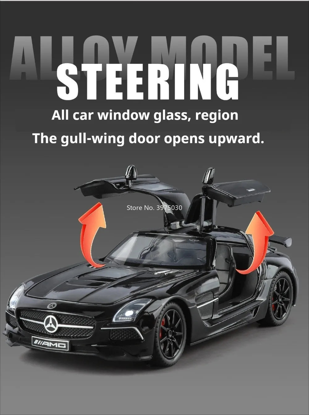 Benz SLS 1:24 Model Car Alloy Diecasting Wheel Steering Miniature Vehicles with Light Music Model Car Gifts