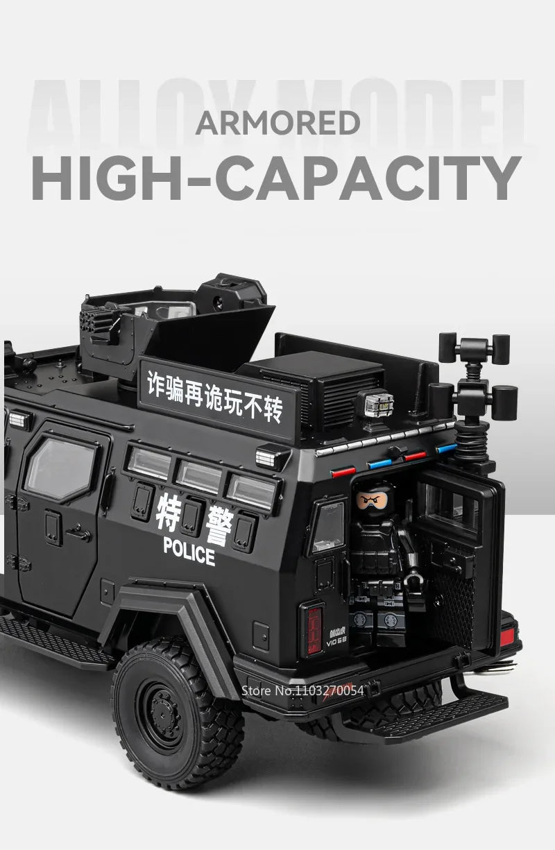 Swordtooth Tiger Police Car scale 1/24 Toy Model Alloy Diecast Explosion Proof Vehicles Door Opened Sound Light Pull Back Decoration Gift