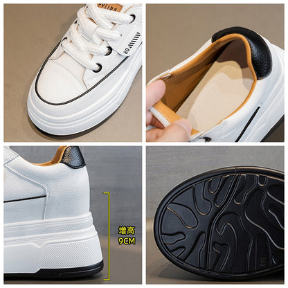 Fujin 9cm 3 inch comfortable platform sneakers for women Genuine Leather Women Vulcanized Shoes Platform High Heels Casual Shoes