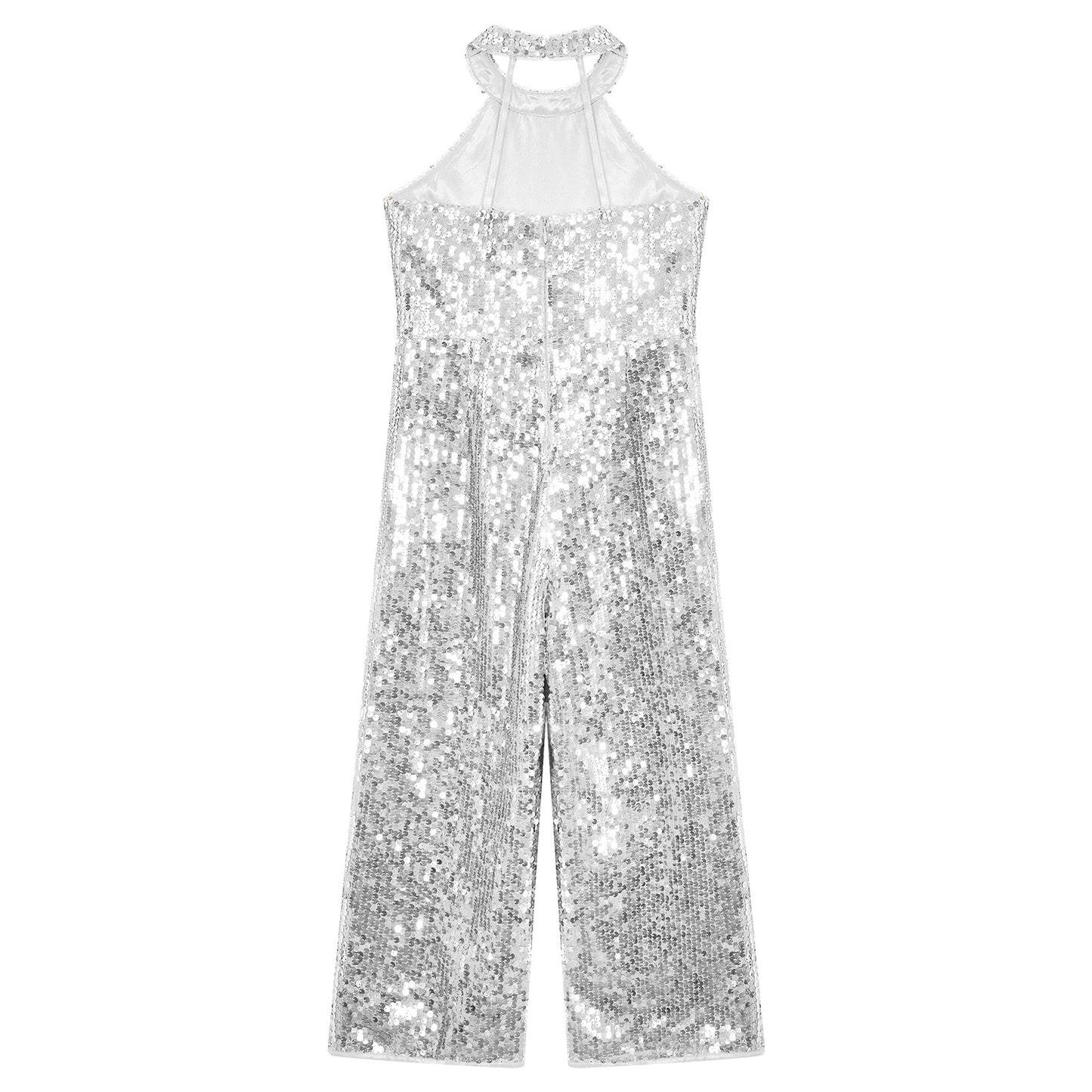 Kids Girls Jazz Dance Performance Jumpsuit Shiny Sequin Sleeveless Halter Romper Birthday Wedding Party Dancing Prom Bodysuit