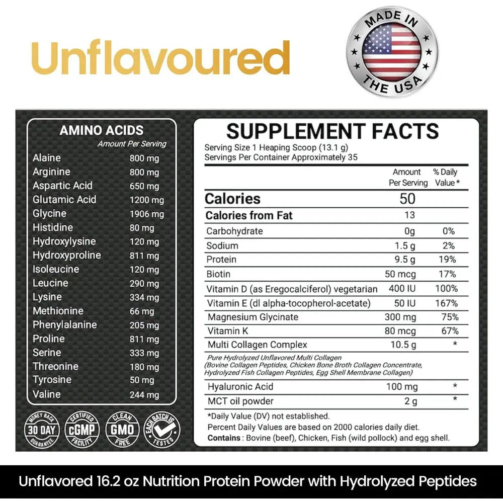 Collagen Protein Powder 16.2 oz (12 Pack) - 5 Collagen Types, Bone Broth, Hydrolyzed Proteins, Biotin, MCT Oil, Unflavored, Supp